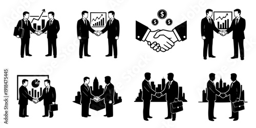 Investment banker men shaking hands over financial deal vector icon
