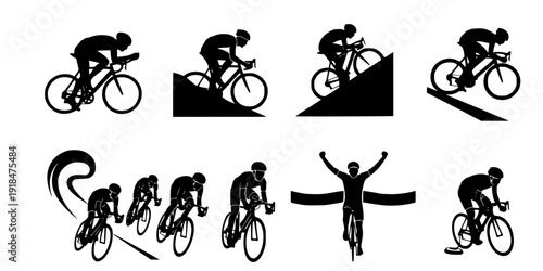 high quality race bicyclist silhouette - vector. Transparent background PNG, cutout

