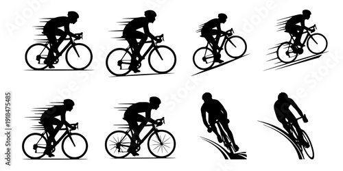 high quality race bicyclist silhouette - vector. Transparent background PNG, cutout
