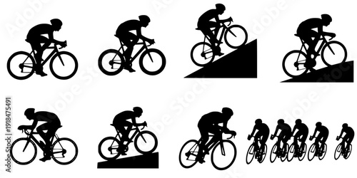 high quality race bicyclist silhouette - vector. Transparent background PNG, cutout
