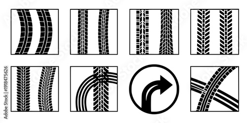 Background with tire wheel marks of cars. Vector illustration
