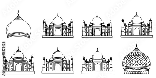Line Art Depiction of the Taj Mahal's Domes and Symmetry
