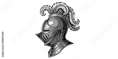 Heraldic Lion. Medieval coat of arms. Lys De Fleur. Crest depicting a lion's flank supporters shield. Knights helmet design. Vintage retro style. Engraving Royalty Emblem. Heraldy King Icon