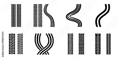 Background with tire wheel marks of cars. Vector illustration
