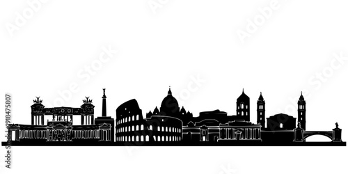 Rome city skyline horizontal banner. Black Rome city, Italy. Vector template for your design. Vector black silhouette. with white background
