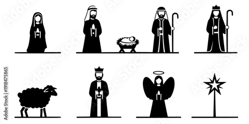 Nativity Scene silhouette vector art black color design and solid white background
