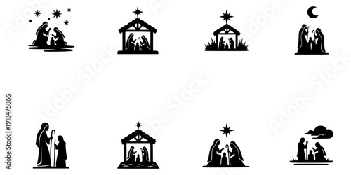Nativity Scene silhouette vector art black color design and solid white background
