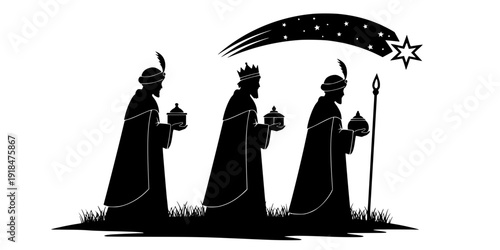 Nativity Scene silhouette vector art black color design and solid white background

