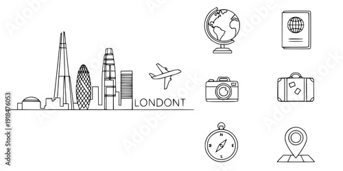 Single continuous line drawing of London city skyline. Famous city skyscraper landscape in world. World travel campaign home wall decor poster concept. Vector black silhouette. with white background