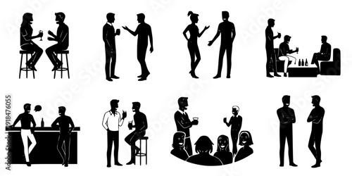 Silhouette People Gathering Bar Stools Socializing Conversation Casual Meeting
