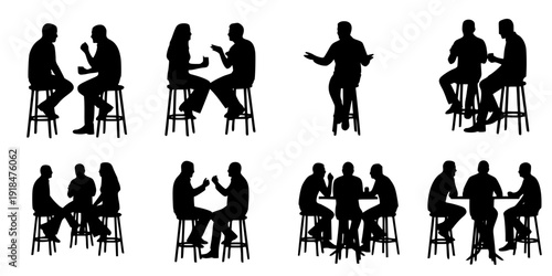 Silhouette People Gathering Bar Stools Socializing Conversation Casual Meeting
