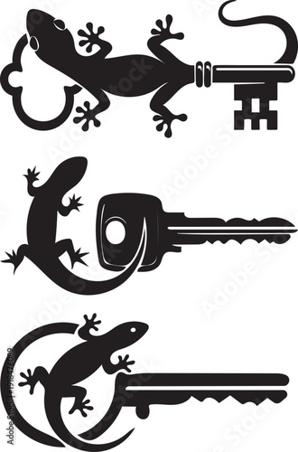 Creative lizard key silhouette isolated on a white background.
