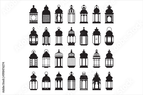 Ramadan Kareem Outline Icons Set, Islamic Line Art Vector Collection