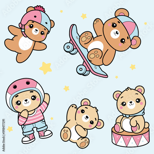 Cute bear illustration vector seamless design