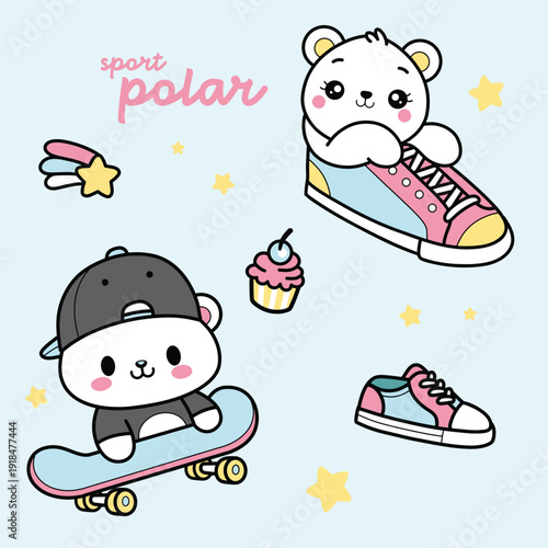 Cute bear illustration vector seamless design