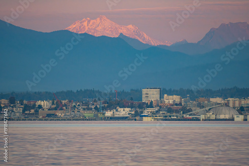Detail of Everett Washington From Puget Sound at Sunset