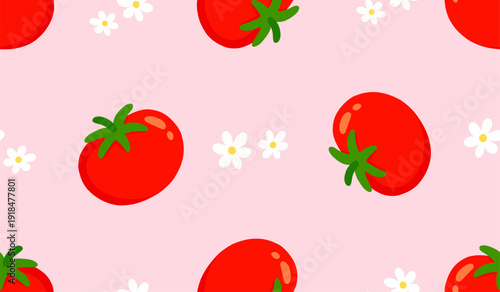 Red tomato vector seamless pattern. 
