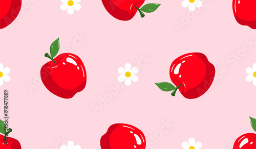 Cartoon red apple seamless pattern 
