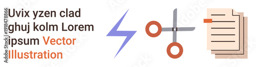 Editing, document organization, content creation, cut-and-paste, efficiency improvement, file management. Bold text, blue lightning bolt scissors and stack of files. Editing and document