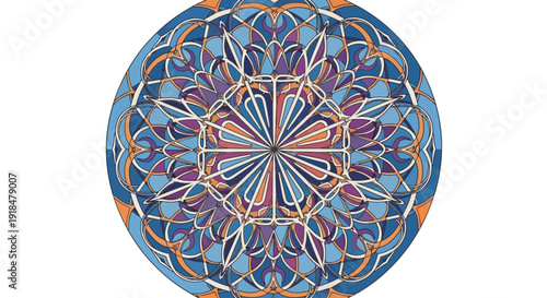 Vibrant circular pattern illustration displaying intricate design and symmetry viewed from directly above