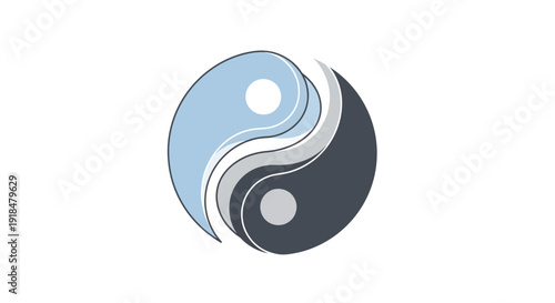 Yin Yang symbol illustration showcasing harmony and balance in a circular design with contrasting colors from a frontal viewpoint