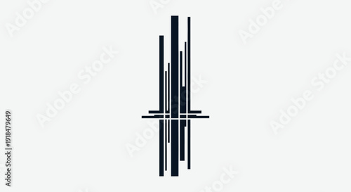 Abstract digital artwork featuring vertical lines and geometric shapes in a symmetrical composition on a plain surface from a frontal viewpoint