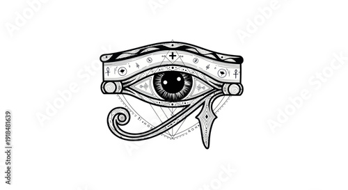 Mysterious Eye of Horus Symbol, Ancient Egyptian Hieroglyph, Sacred Geometry, Esoteric Art