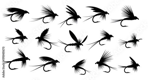 Silhouette Fly Fishing Lures Collection: Various Insect Imitations