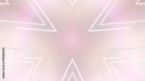 Abstract light pink and white background with glowing geometric lines forming a symmetrical kaleidoscopic pattern, creating a modern and ethereal visual effect.