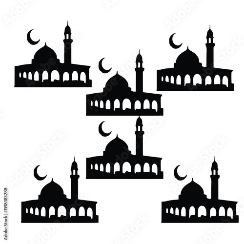 silhouette of mosque with Crescent Moon