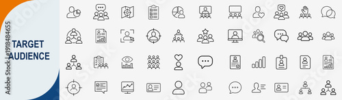 Target audience and customer segmentation icons set, outline symbols for market research buyer persona consumer behavior and business marketing vector illustration