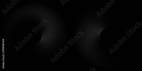 et of black thick halftone dotted speed lines. Speed lines in circle form. Geometric art. Design element for frame, logo, tattoo, web pages, prints, posters, template, abstract vector background.