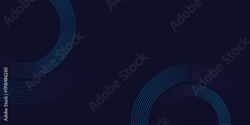Abstract Dark Blue Background with Circular Elements and Lines.