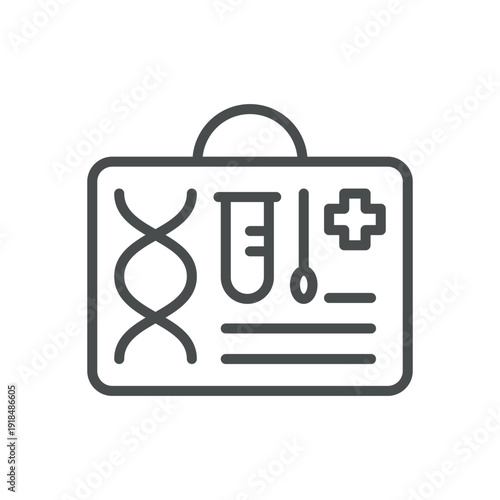 DNA Test Kit Icon, Outline Genetic Test Case with Tube and Swab, Medical Laboratory Diagnostics Pictogram. Isolated DNA Test Kit Line Icon on White Background 