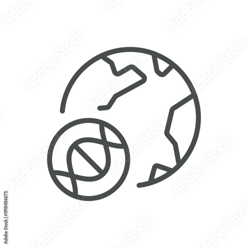 Geographic DNA Test Icon, Outline Globe with DNA Helix, Ancestry Genealogy Origin Mapping and Ethnicity Analysis Symbol
