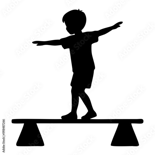 silhouette of a child playing on a balance beam