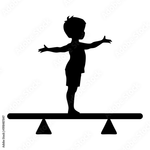 silhouette of a child playing on a balance beam
