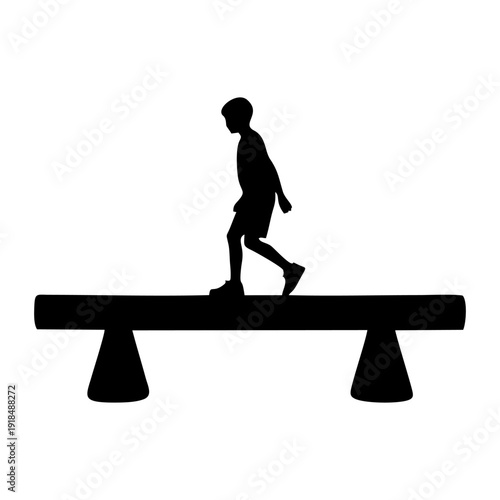 silhouette of a child playing on a balance beam