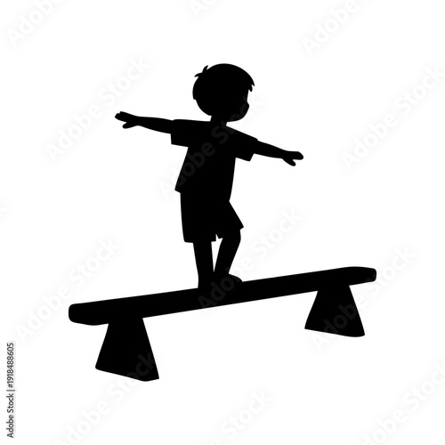 silhouette of a child playing on a balance beam
