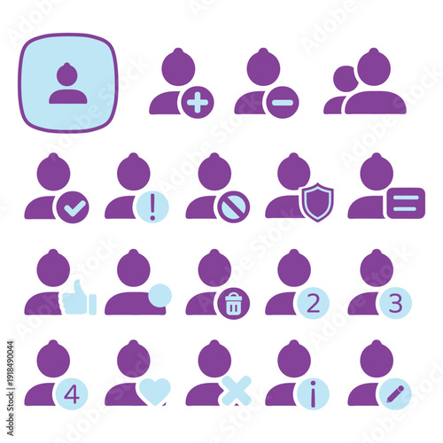 Collection of minimalist purple user icons with various symbols for social media and UI design