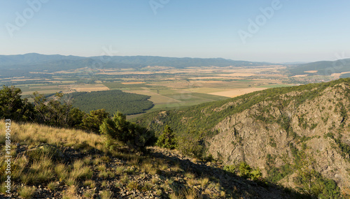 Landscape with mountains and forest. Stara Planina. Balkan mountain range is located in the eastern part of the Balkan peninsula in Southeastern Europe.