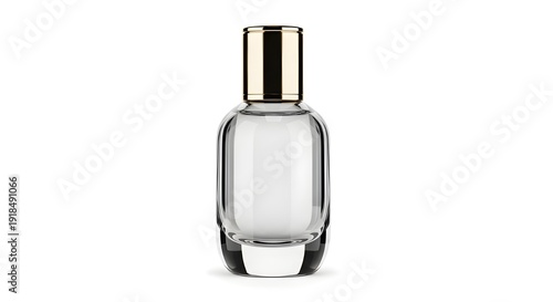 Elegant clear glass perfume bottle with a gold cap and minimalist design