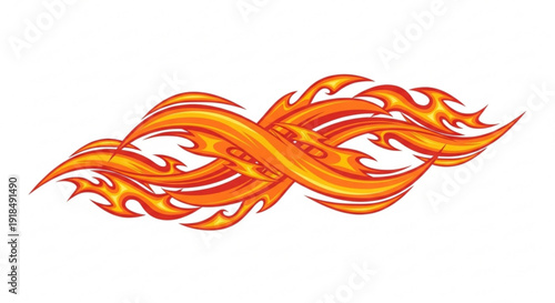 Vibrant orange and yellow flames intertwined in a dynamic abstract design on a white background conveying energy and passion