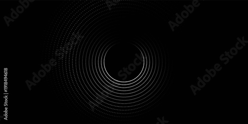 Modern abstract background. Halftone dots in circle form. Spiral logo, icon or design element. Black dots on a white background and white dots on the black side.