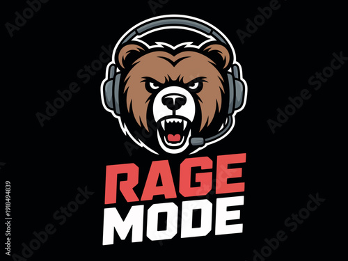 Angry bear mascot wearing a headset with the text Rage Mode appears on a black background.