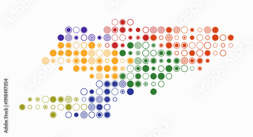 Kyrgyzstan, shape of the country build of colored cells. Digital style map of the Kyrgyzstan on white background. Large size circle blocks. Amazing vector illustration.