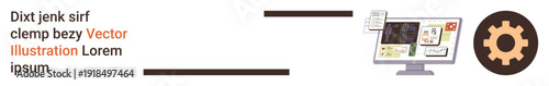 Digital technology, data processing, productivity tools, workflow automation, business management, system optimization. A monitor showing document visuals and a gear icon. Data processing