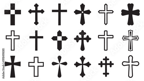 "Collection of 20 diverse black-and-white cross designs"
