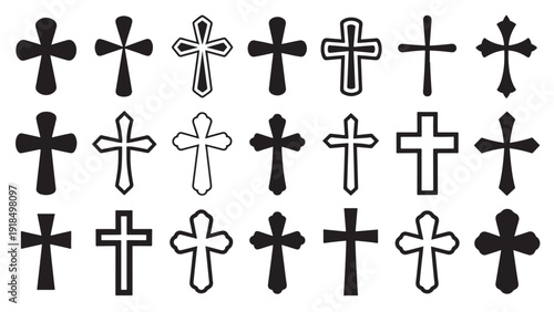 "Collection of 20 diverse black-and-white cross designs"