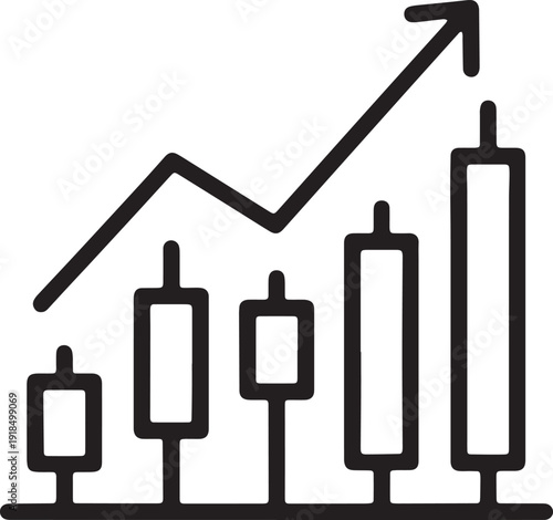 Art & Illustration, Financial growth bar chart with rising arrow icon for market.